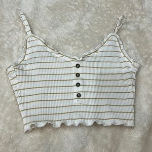 White and Gold Striped Cropped Tank Top